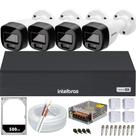 Kit 4 Câmeras Intelbras 1120B Full Color, Colorido Noite e Dia, Dvr 4 Canais
