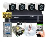 Kit 4 Cameras Segurança 1080 Full Hd Dvr Intelbras 4ch mhdx Alta Resolução c/ Acessórios