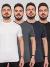 Kit 4 Camisetas Masculinas Básicas 100% Algodão ConfortávelLinhaPremium Preto Branco Azul Marinho e Cinza