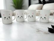 kit 4 Caneca de gato gatos fofo plástico resistente branco copos /450ml/caneca infantil/presentes