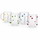 Kit 4 Canecas 200ml Café Vidro Parede Dupla Bolinhas Isanog Multicolorido Bola