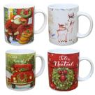Kit 4 Canecas de Natal em Cerâmica 350ml para Serviço de Mesa Multicor