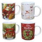 Kit 4 Canecas De Natal Variadas Em Cerâmica 350ml