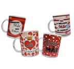 Kit 4 Canecas de Vidro 330ml Dia Das Mães Lembrança Presente Cor:Corações