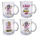 Kit 4 Canecas de Vidro 330ml Dia Das Mães Lembrança Presente Cor:Emoticons