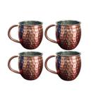 Kit 4 Canecas Moscow Mule 580ml Martelada Resistente Inox Rose Gold com Alça Ergonômica para Servir Drinks Bebidas Gelad