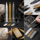 Kit 4 Canetas Marcador Permanente Acrílica Efeito Metálico Ponta Dupla Brush Cerâmica Metal Desenho Artesanato Pintura 3D -