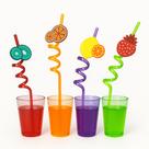 Kit 4 Canudos Acrílicos Divertido Com Aplique de Fruta