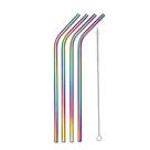 kit 4 Canudos Curvos Aço Inox Metal Reutilizáveis Coloridos Escova