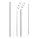 Kit 4 Canudos De Vidro 2 Curvado + 2 Reto Reutilizáveis 20cm + Escova Higiênica