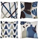 Kit 4 Capa Almofada Linho Estampa África Café e Azul 43x43