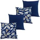 Kit 4 Capa De Almofada Belize Folhas Bege Azul e Lisa Azul Impermeável 45cmx45cm Kit 4 Capa De Almofada Belize Folhas Bege Azul e Lisa Azul Impermeável 45cmx45cm
