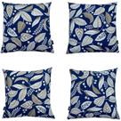 Kit 4 Capa De Almofada Belize Folhas Bege Fundo Azul Impermeável 45cmx45cm Kit 4 Capa De Almofada Belize Folhas Bege Fundo Azul Impermeável 45cmx45cm