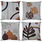 Kit 4 Capas Almofada De Linho Floral Moderna Abstrata 45x45