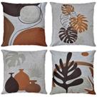 Kit 4 Capas Almofada De Linho Floral Moderna Abstrata 45x45