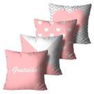 Kit 4 Capas Almofadas Decorativas Gratidão Rosa Cinza 45x45 Kit 4 Capas Almofadas Decorativas Gratidão Rosa Cinza 45x45