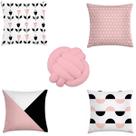 kit 4 capas almofadas escandinavo + 1 almofada de nó rosa