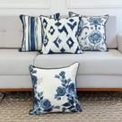 Kit 4 Capas Almofadas Linhão Branco Flores, Listra, Ikat, FLoral Azul