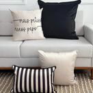 Kit 4 Capas Almofadas Veludo Frase "Mais Pestico", Listrada, Off White e Preta