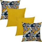 Kit 4 Capas de Almofada Abstrato Árabe e Amarelo Liso 45x45cm