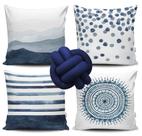 Kit 4 Capas de Almofada Aquarela Azul + Almofada Nó