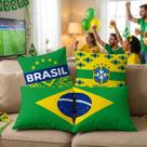 Kit 4 Capas de Almofada Brasil Copa Bandeira CBF 45x45cm Microfibra Decorativa Torcida Verde Amarela