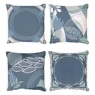 Kit 4 Capas De almofada Decorativa Azul Abstrato Flores