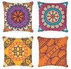 Kit 4 Capas De almofada Decorativa Flores Mandalas