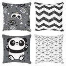 Kit 4 Capas de Almofada Decorativa Panda Cute Kit 4 Capas de Almofada Decorativa Panda Cute