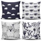 Kit 4 Capas de Almofada Decorativas Estampadas - Ovelha Marinho