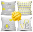 Kit 4 Capas de Almofada Elefante Amarelo + Almofada Nó