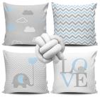 Kit 4 Capas de Almofada Elefante Azul + Almofada Nó