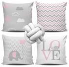 Kit 4 Capas de Almofada Elefante Rosa + Almofada Nó