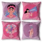 Kit 4 Capas de Almofada Feminista Decorativa Digital Sala Com Zíper Girl Power