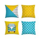 kit 4 capas de almofada geométrica amarelo e azul