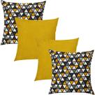 Kit 4 Capas de Almofada Geométrico e Amarelo Liso 45x45cm