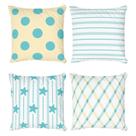 Kit 4 Capas de Almofada Infantil Decorativa Poá, Estrelas e Listras Amarelo e Azul