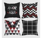 Kit 4 Capas De Almofada O Amor Mora Aqui Preta E Vermelha