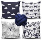 Kit 4 Capas de Almofada Olho Grego Azul Marinho + Almofada Nó Kit 4 Capas de Almofada Olho Grego Azul Marinho + Almofada Nó