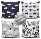 Kit 4 Capas de Almofada Olho Grego Azul Marinho + Almofada Nó Kit 4 Capas de Almofada Olho Grego Azul Marinho + Almofada Nó