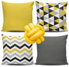 Kit 4 Capas de Almofada Triangular Amarelo + Almofada Nó