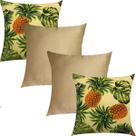 Kit 4 Capas de Almofadas Abacaxi e Dourado Liso 45cmx45cm