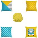 kit 4 capas de almofadas amarelo azul 40x40 + 1 almofada nó amarelo