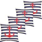 Kit 4 Capas De Almofadas Âncora Vermelho Navegação Marítima