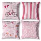 Kit 4 Capas de Almofadas Cheias Decorativa Cheia Bike Rosa