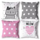 Kit 4 Capas de Almofadas Cheias Estampa GATO CINZA - 40cm X 40cm Estampada Digital