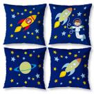 Kit 4 Capas de Almofadas Cheias Estampada Infantil 40cm Decoração Astronauta Kit 4 Capas de Almofadas Cheias Estampada Infantil 40cm Decoração Astronauta