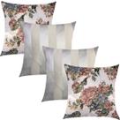 Kit 4 Capas de Almofadas Composê Floral e Listrado Off White 45cmx45cm Kit 4 Capas de Almofadas Composê Floral e Listrado Off White 45cmx45cm