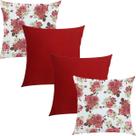 Kit 4 Capas de Almofadas Composê Floral Rosa Imperial e Vermelho Liso 45x45cm Kit 4 Capas de Almofadas Composê Floral Rosa Imperial e Vermelho Liso 45x45cm