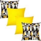 Kit 4 Capas de Almofadas Composê Geométrico Amarelo com Cinza e Cetim Amarelo 45x45cm Kit 4 Capas de Almofadas Composê Geométrico Amarelo com Cinza e Cetim Amarelo 45x45cm